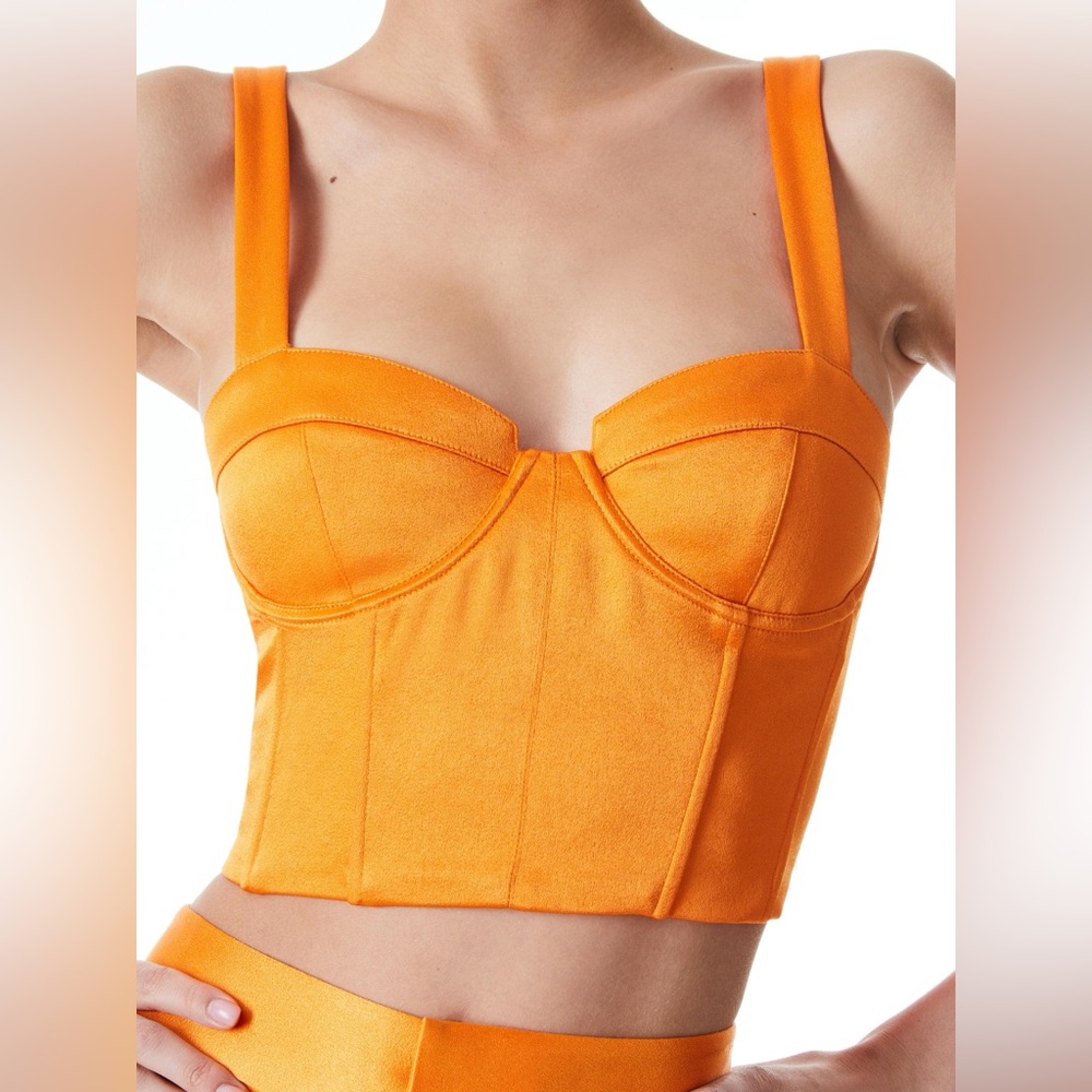 Alice + Olivia Jeanna Orange Bustier Satin Crop Top